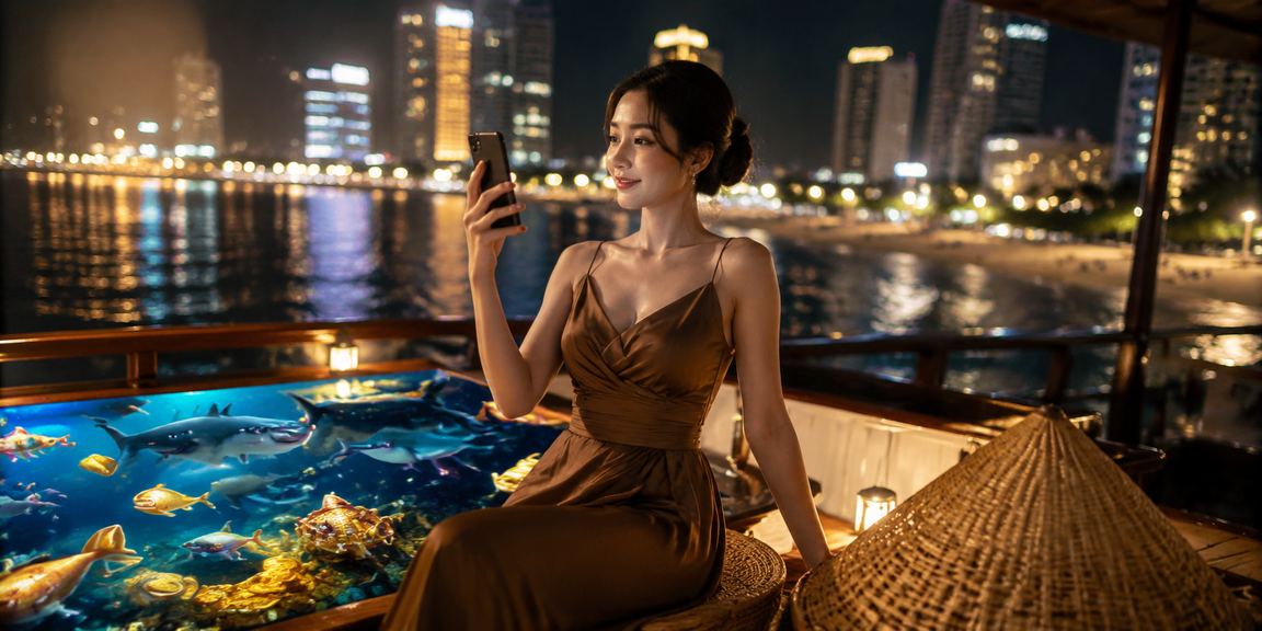 Người dùng trải nghiệm casino trên di động tại Nha Trang với nón lá